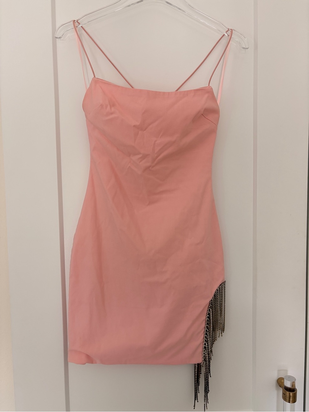 Spaghetti Strap Pink Fringe Mini Dress - Picture 3 of 6